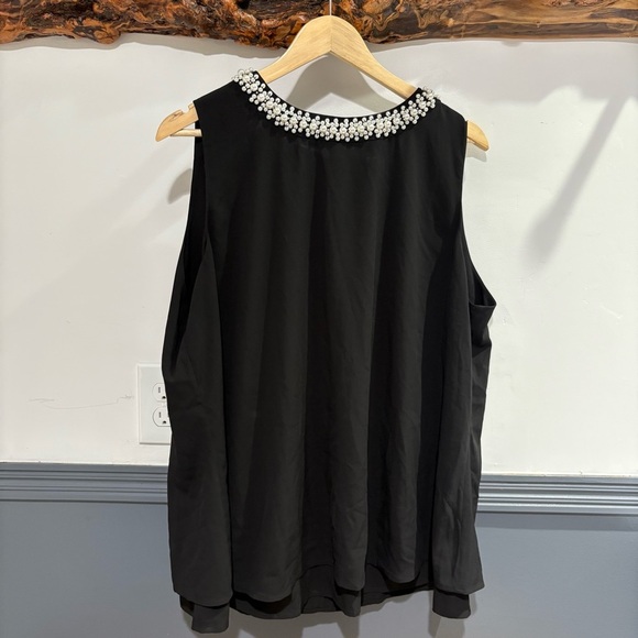 Calvin Klein Black Sleeveless Blouse with Pearl Embellishments - Picture 1 of 12